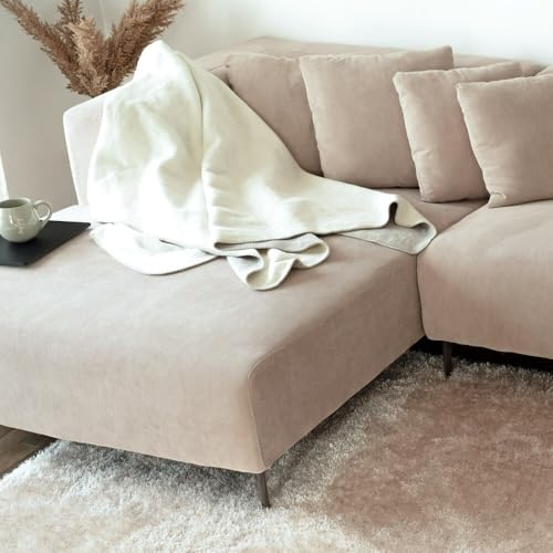 Home Deluxe Ecksofa Torino - Farbe: Beige, Ausführung: Links - 344 x 74 x 178 cm I Samtsofa, Sofa, Wohnlandschaft – Bild 4