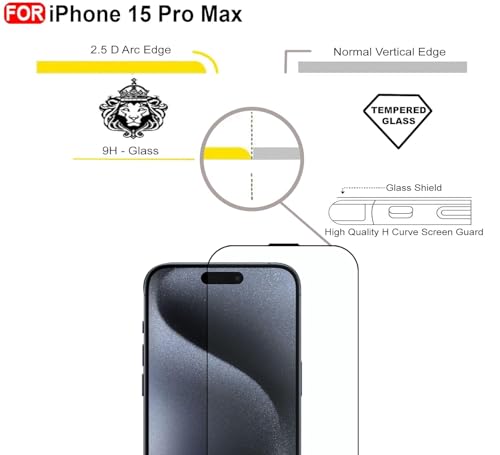 Image of Premium Tempered Glass Screen Guard Compatible With Iphone 15 Pro Max (6.1 Inch) | 9H Hardness | Edge to Edge Protection | Anti Scratch | Bubble Free Installation | HD Clear
