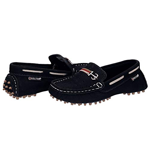 Sapato Mocassim Casual Infantil de Couro Azul Marinho Selten 25, Azul Marinho