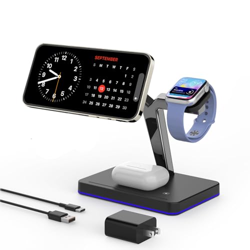 3-in-1 Foldable Charger Stand for MagSafe: JoyGeek Wireless Charging Station for iPhone 15/14/13/12 Pro Max Plus Mini, Magnetic Mag-Safe Dock for Apple Watch Ultra/SE/9/8/7/6/5/4/3/2, Air Pods Pro/3/2