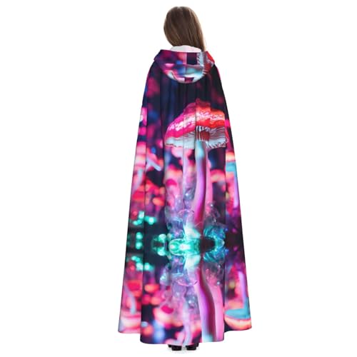 Manteau à capuche avec imprimé champignon fluorescent cape longue et fluide - 4