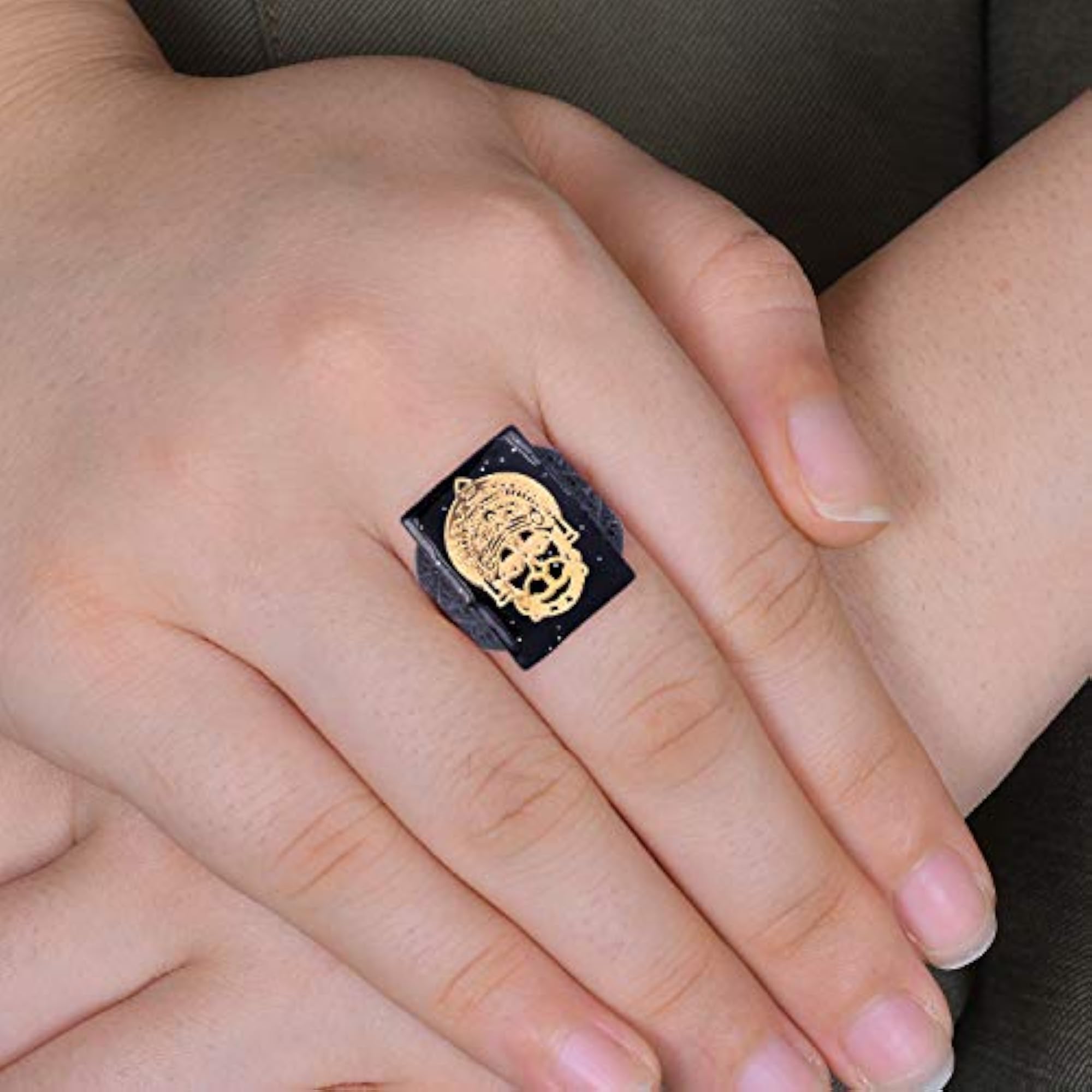 Brass Black Laminated Bajrang Bali Hanuman Fashion Finger Ring, Unisex