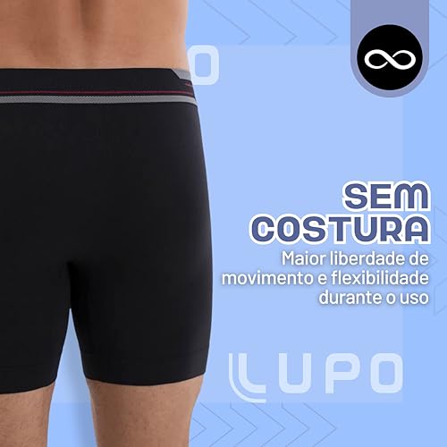 LUPO Kit 4 Cueca Box Antiassadura Alongada Boxer Sport SEAMLESS Dry Masculina Adulto, 4 Preto, GG