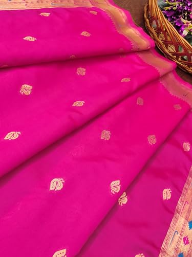 Image of DEVANGI Women's Woven Paithani Banarasi Silk Dupatta /Chunni For Women, Floral Print 1 Meter Wide and 2.3 Meter Length Printed Designer Dupatta /Chunni For Girls