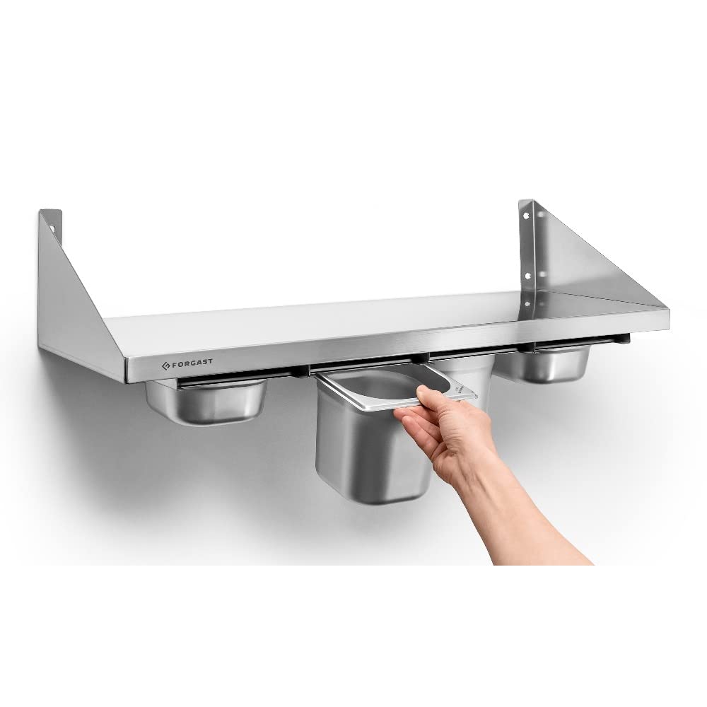 Portaspezie, Acciaio inox, Formato GN 1/6, Dimensioni 80x30 cm, Mensola Portaspezie in Metallo per le Spezie, Come Organizzatore del Mobile di Stoccaggio Della Cucina