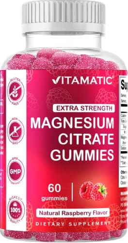 Vitamatic Extra Strength Magnesium Gummies 255 mg (Elemental Mg) per Serving - 60 Vegan Gummies - Promotes Healthy Relaxation, Muscle, Bone, & Energy Support