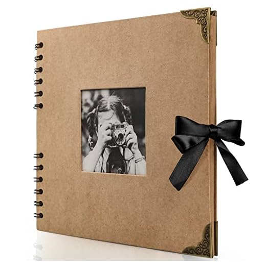 Scrapbook Photo Album (8 x 8 inch) - 60 Pages Photo Scrap Memory Book - Thick Kraft Paper Scrapbooking & Stamping Supplies with Corner Protectors, Ribbon Closure Suitable for Wedding,Travel,Graduation