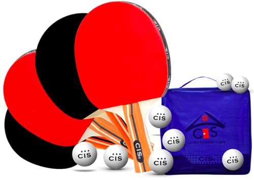 CI Supplies Ping Pong Paddle Set of 4. Kit for 4 Players - 8 Professional Game Balls - 1 Bag Portable Storage Case, Indoor & Outdoor Play. Complete Table Tennis Set