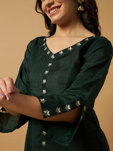 Image of Women Printed 2-Piece Silkblend Kurta & Pants Set