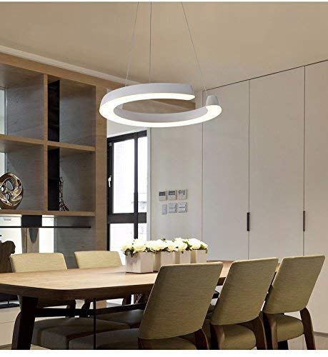 Lustre LED circulaire 35cm au design industriel et lumière chaude pour salon