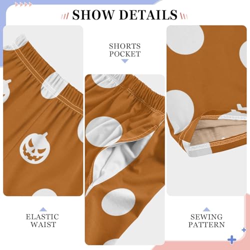 Boys' Pants Pumpkin Halloween White Dots Orange Long Bottoms Jogger Pants Elastic Waist Trousers with Pockets S-XL4