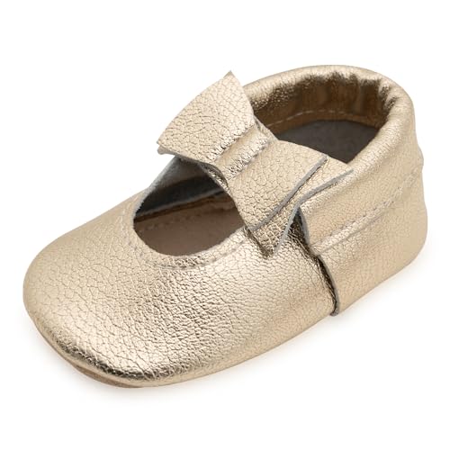 BirdRock Baby Bow and Knot Moccasins - Genuine Leather Baby Girl Shoes