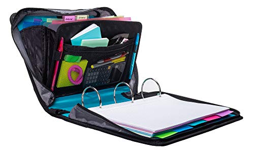 Case-It T641P Zipper Binder, 3-Inch Capacity, with 5-Tab Expanding File, Zip Mesh Pocket, Shoulder Strap, Midnight Floral Purple - Thumbnail 4