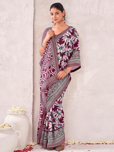 Image of SIRIL Women's Georgette Printed Saree with Unstitched Blouse Piece