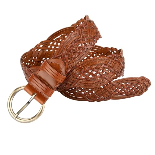 Women's Wide Braided Leather Belts Adjustable Casual Waist Strap for Jeans Dresses Everyday Outfits3