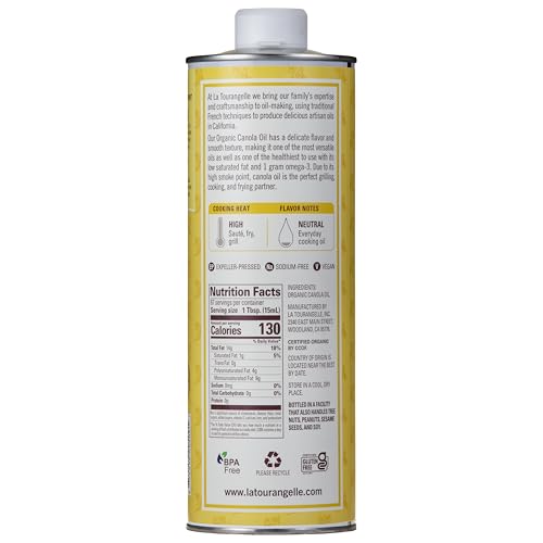 Image of La Tourangelle, Organic Canola Oil, Expeller-Pressed Non-GMO Canola Seeds, Pesticide and Chemical Free, High Heat Neutral Cooking Oil, 33.8 fl oz