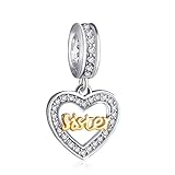 ENJOOOY Sterling Silver Sister Charm Sister Gift Heart Love Pendant with 24k Gold Plating fit Women Charm Bracelets
