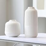 White Vases Home Decor Centerpieces Modern Boho Ceramic Set of 2 for Flowers Pampas Grass Table Mantle Kitchen(Matt White)
