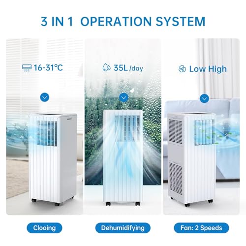 Mobile Klimaanlage 9000 BTU, 3- in- 1 leise Mobiles Klimagerät mit Ferbedienung, Klimagerät mit Timer, ideal für Wohnzimmer, Schlafzimmer, Büro-2