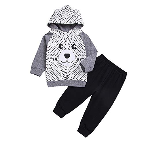 K-youth Ropa de Niño Invierno en Oferta Ropa para Bebe Niño Recien Nacido a la Moda Oso Sudadera con Capucha de Manga Larga Niña Conjunto Niño Pantalon y Top Chandal(Gris, 12-18 Meses)
