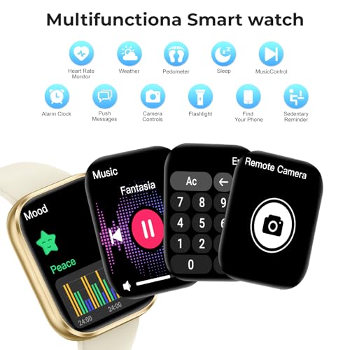 Image of Smart Watch for Men Women, 1.83 inch HD Touchscreen Fitness Watch with Bluetooth Call&Message Notifications, 110+Sport Modes, 24 /7 Heart Rate /Sleep Monitor, IP68 Waterproof Fitness Tracker, Champagne Gold