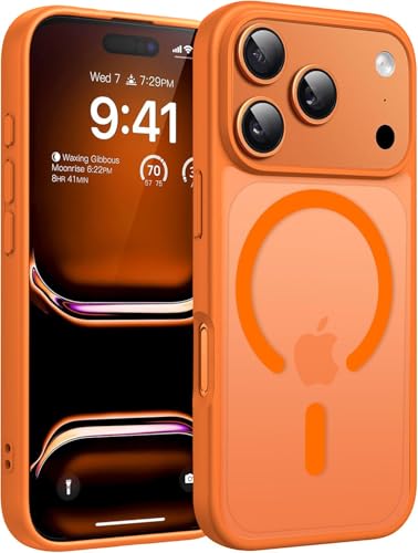 Image of Elzzi Magnetic Case Compatible with iPhone 17 Pro Case (Compatible with MagSafe) Slim Translucent Matte Shockproof with Anti-Fingerprint Phone Case - Cosmic Orange