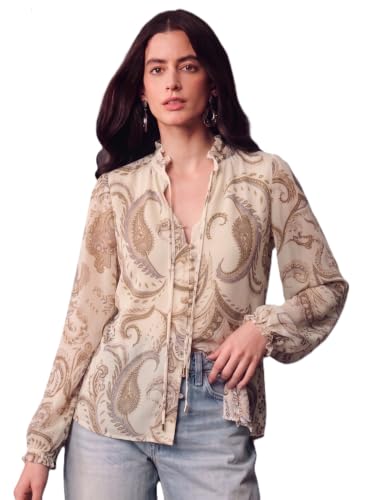 Image of Women Georgette Regular Fit Shirt ||Women Top || Cecily Paisley-Trim Button-Front Shirt (S-01-04)