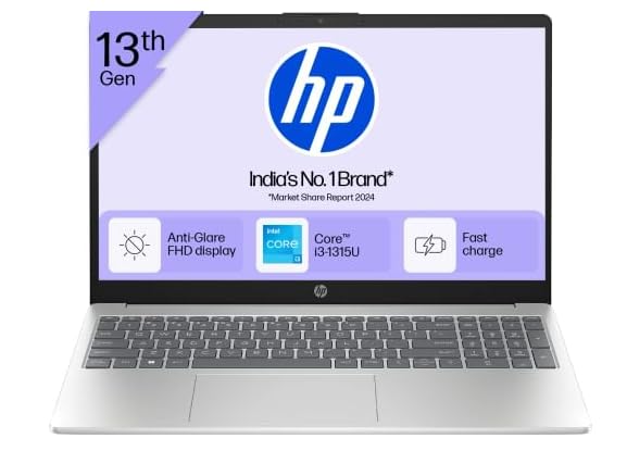HP 15-fd0668TU Thin & Light Laptop | 13th Gen Intel Core i3-1315U, 16GB RAM, 512GB SSD 15.6' FHD Display, Windows 11 Home, MS Office, Natural Silver