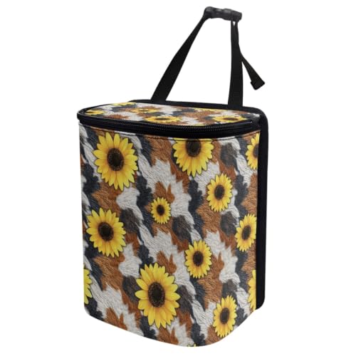 Image of Car Trash Bin Collapsible Car Organizers and Storage for Front Seat Multipurpose Trash Bag Automotive Garbage Can Car Accessories Interior Car Organizer, Sunflower Cow Pattern