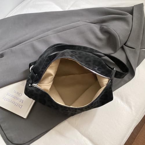 Leopard Suede Crossbody Bag for Women Slouchy Leopard Print Shoulder Bag Trendy Suede Hobo Bag4