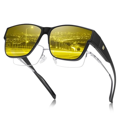 DUCO Night Vision Driving Glasses Fit Over Glasses for Men Women Anti Glare Polarized Yellow Nighttime Lens 8990Y