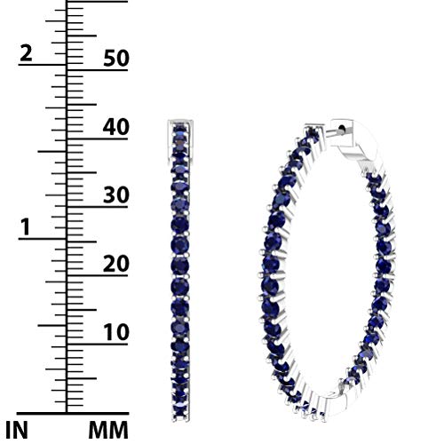 Belinda Jewelz Large Hoop Earrings For Women Sapphire Birthstone Tennis Eternity Earring 925 Sterling Silver 3 Mm Shiny Round Cut Sparkly Gemstone Fine Jewellery Accessory Push Back Topaz For Valentine’s Day And Wedding Gifts 5.1 Carat Blue Stone #TOP3