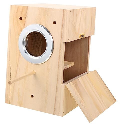 DECOMELODY 1 Pc Caja de cría de jaulas codorniz Nido de pájaro Aire Libre anidando alimentador nidos Soporte para pájaros de Madera Caso de cría Titular de anidación de pájaros Beige