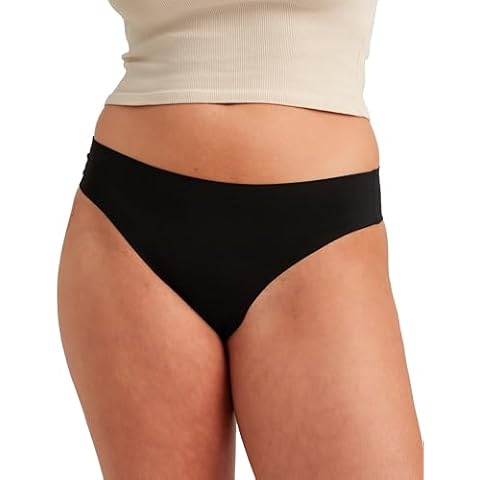 saalt Seamless Thong Period Underwear - Light Absorbency - Comfortable, Thin, Keeps You Dry from All Leaks (Medium, Volcanic Black) Cover