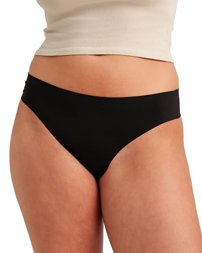 saalt Seamless Thong Period Underwear - Light Absorbency - Comfortable Thin Keeps You Dry from All Leaks (Large Volcanic Black)