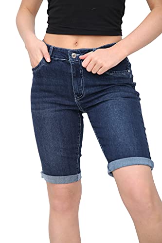 NOROZE Womens Denim Shorts – Ladies Knee Length Stretch Jean Shorts with Pockets – Rolled Hem Summer Bermuda Shorts for Women UK – Lightweight Casual Fit – Sizes 8 to 20