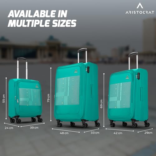 Image of Aristocrat Duralite Cabin Trolley Bag, 55Cm | Combination Lock | 8 Wheels | 3 Years International Warranty | Teal Blue
