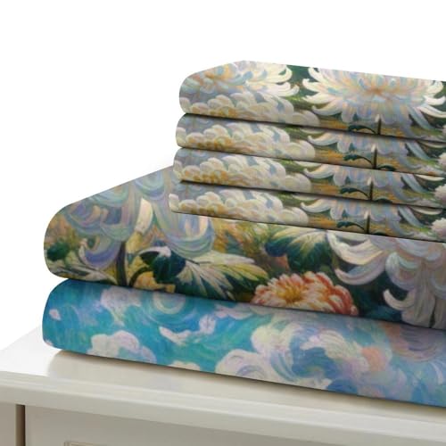 Parure de lit double chrysanthème 3D en microfibre pour un sommeil sans pli