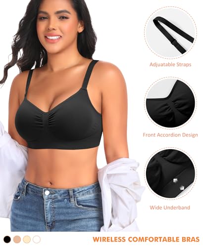 Image of Wireless Sewn in Padded Bras for Women Comfortable Full Coverage Bralettes No Underwire Everyday Tshirt Bra