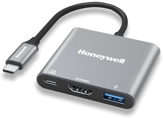 Honeywell High-Speed 3-in-1 Type C to HDMI Adapter, PD Charging Upto100W, USB3.0 Delivers Quick Transfer Speed of 5GBPS, UHD 4K@30Hz, Universally…