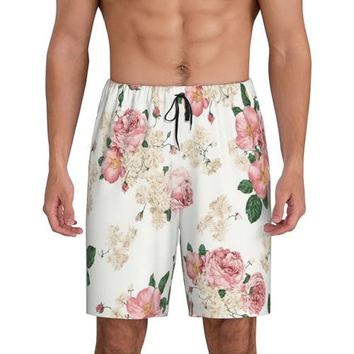Pantalon court de pyjama homme fleurs roses et feuilles aux finitions premium
