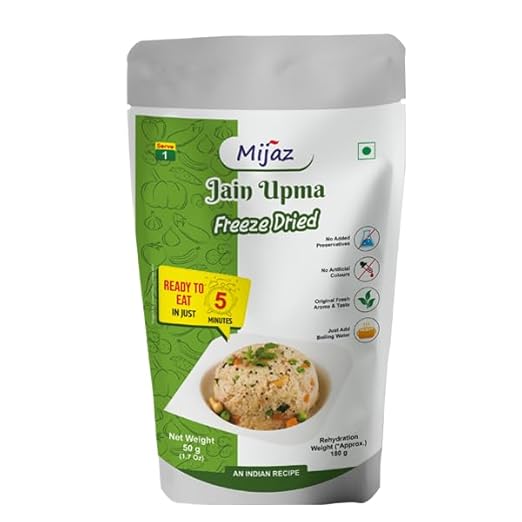 Mijaz - Ready to Eat Jain Upma | Instant Jain Upma | No Added Preservatives | Easy to Prepare | Ready in 5 Minutes | 50 gms | Serves One| 100% Natural & Veg | Serves One