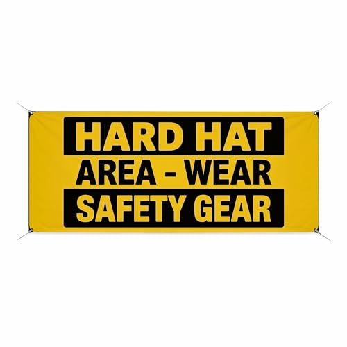 Hard Hat Area Large Banners and Signs for Outdoor by BCB Print | Construction Polyester Banner with 4 Hole for Easy Hang Indoor & Outdoor | 5x2ft Banner to Promote Business | HD Made in USA