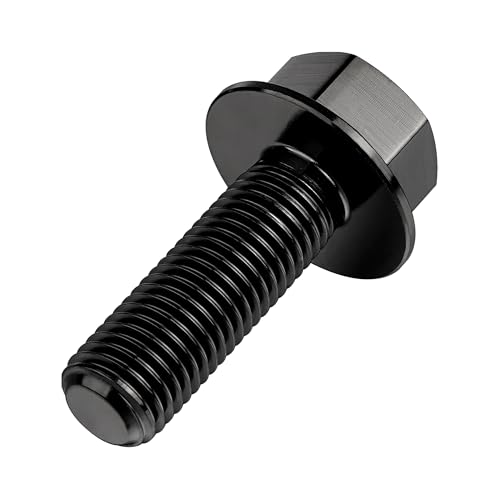 Image of Ti Screws M10 x 20 25 30 35 40 45 50 55 60 65 70 75 80 90 100mm 1.25 Pitch Titanium Flange Hex Bolt Pack of 4 (Black, M10x35mm)