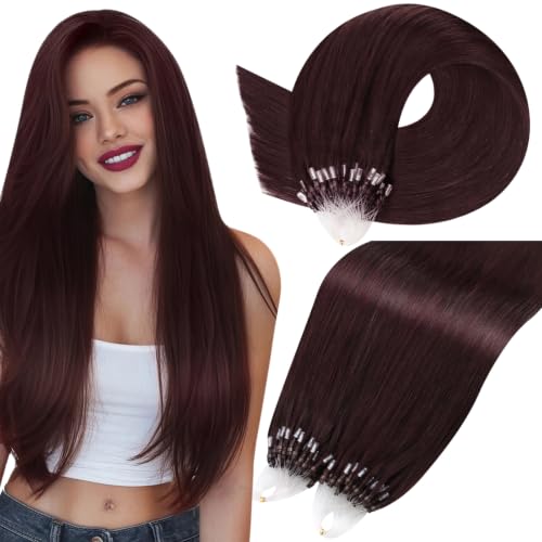 Moresoo Micro Loop Hair Extensions Real Human Hair, Wine Red, 20 Inch