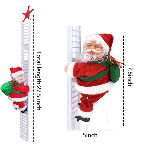 Electric Santa Climbing Ladder to Tree, Climbing Up and Down Santa Claus on Ladder with Music and Bag of Presents Tree Holiday Party Home Door Wall Decoration Xmas Ornament Toys Gift