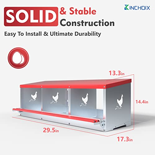 Kinchoix Chicken Nesting Boxes, 3 Compartment Metal Poultry Nest Box Wall Mount For Chickens, Hens, Ducks, Chicken Coop Easy Egg Collection, With Large Vented Holes(3 Compartment) #TOP2