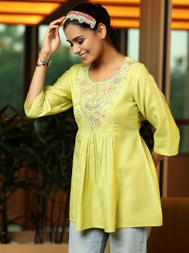 Image of Libas Womens Yoke Design Cotton Blend A-Line Kurti for Women