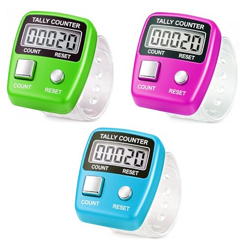 Image of GLUN Pack of 3 Finger Cricket Balls Counter, 5-Digit Counting LCD Display Device, Ring Electronic Digital Finger Counter for Umpiring & Various Counting Use (Random Colour)