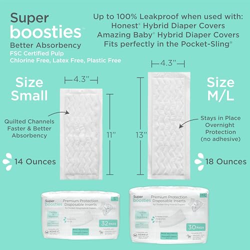 Overnight Diaper Leak Stopper, Super Boosties Disposable Inserts, Use with Pampers Sizes 4-6, Honest Hybrid Diaper Cover Sz Med/Large, Amazing Baby Cover Sz 3/4, 4.3x13 in, 90 Count by Amazing Baby - Image 5